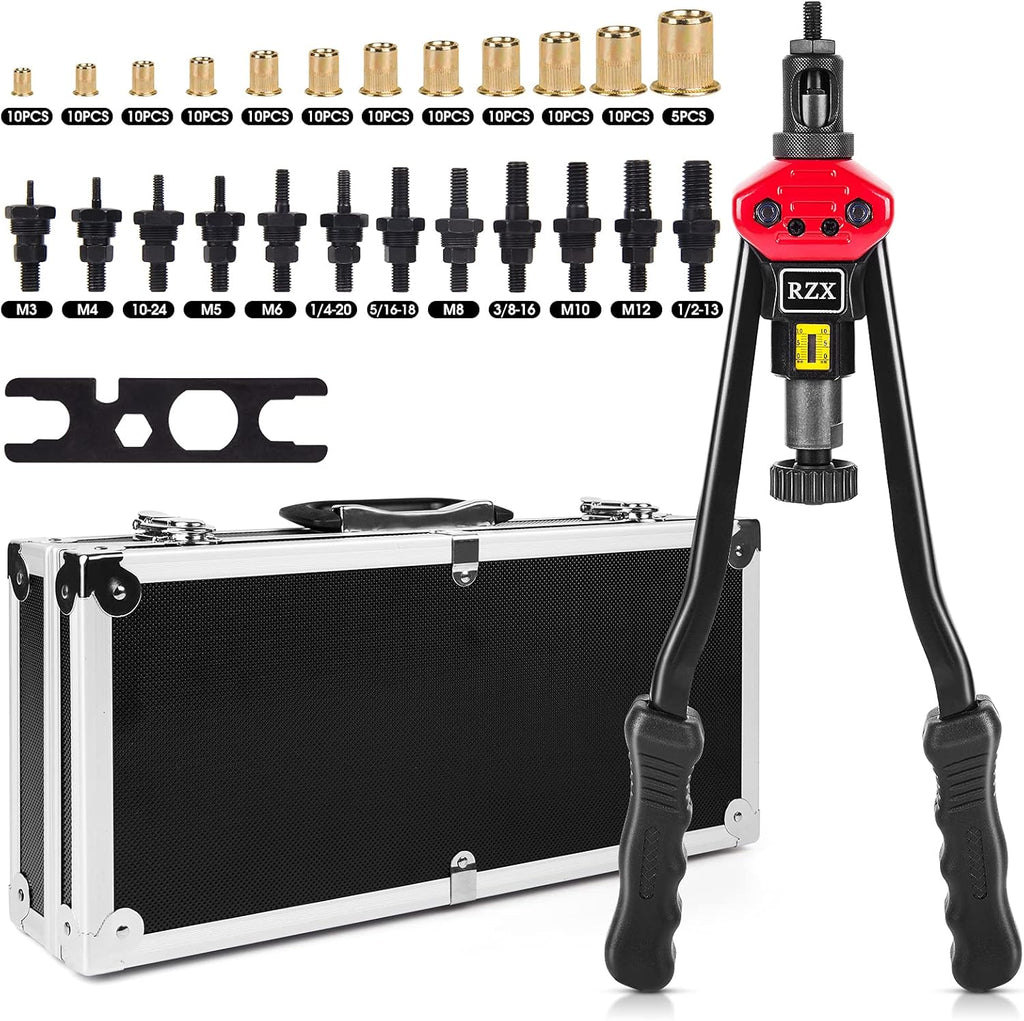16" Hand Blind Riveter with 115PCS Rivets Nuts with Aluminum Carrying Case O103