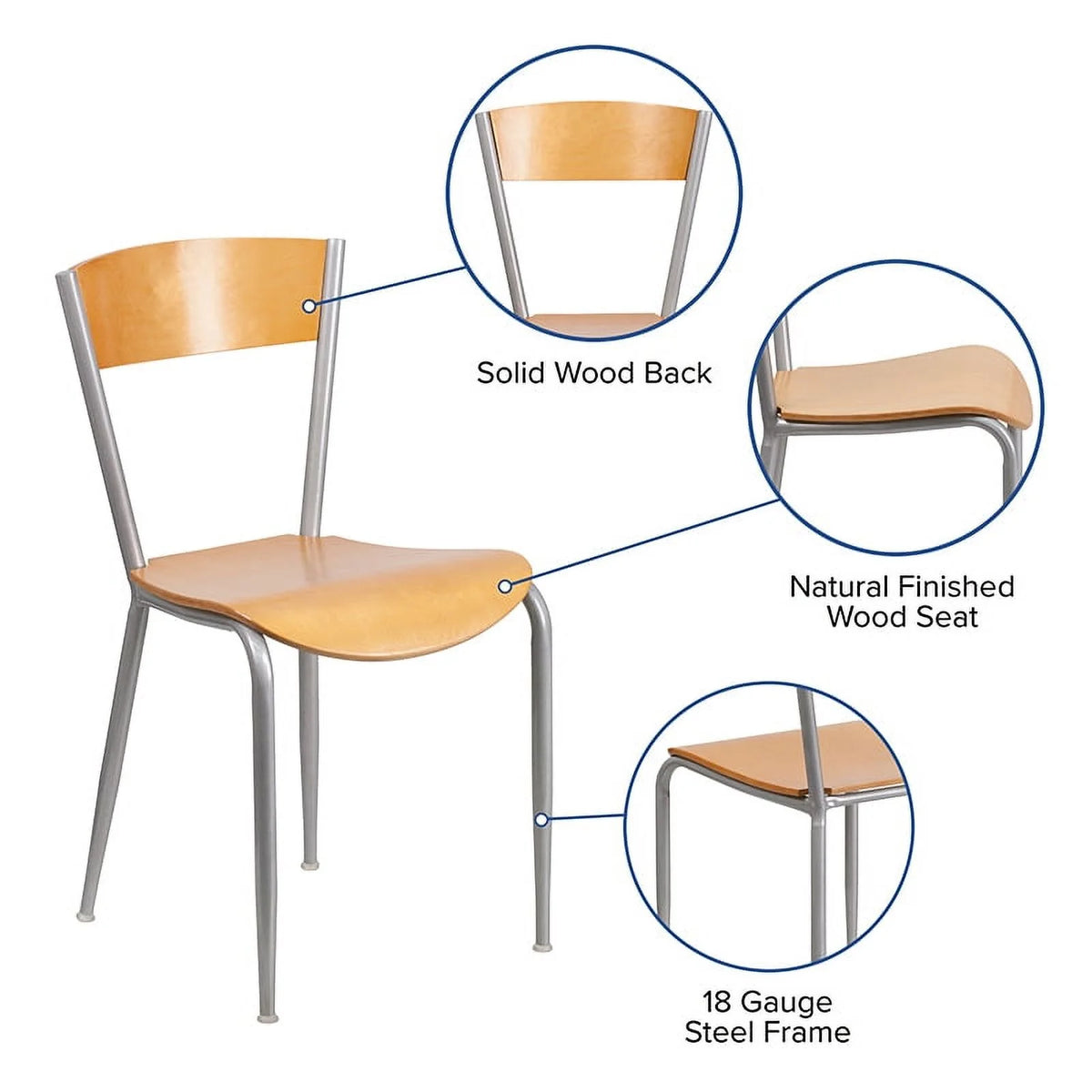 Silver Metal Restaurant Chair with Wood Back and Seat S56423