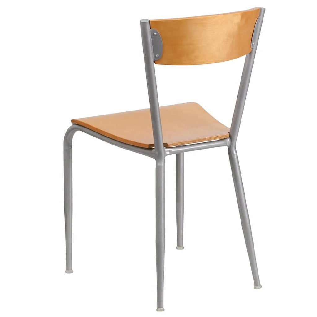 Silver Metal Restaurant Chair with Wood Back and Seat S56423