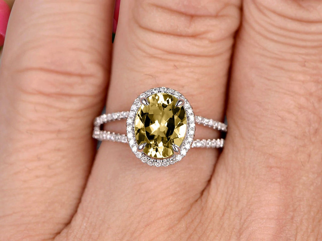 Champagne Diamond Moissanite Oval Shape Engagement Ring On 10k White Gold Z855717