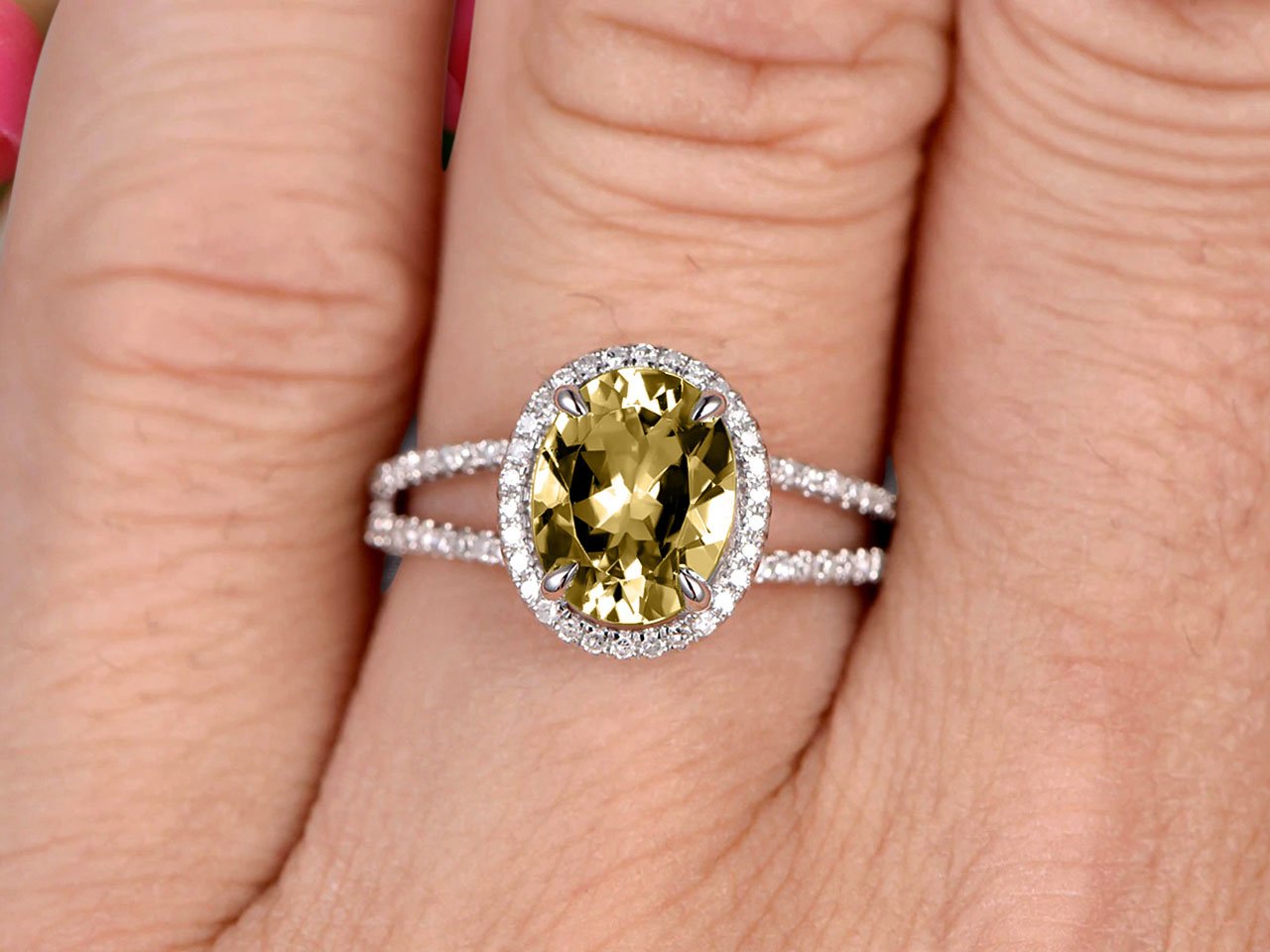 Champagne Diamond Moissanite Oval Shape Engagement Ring On 10k White Gold Z855717