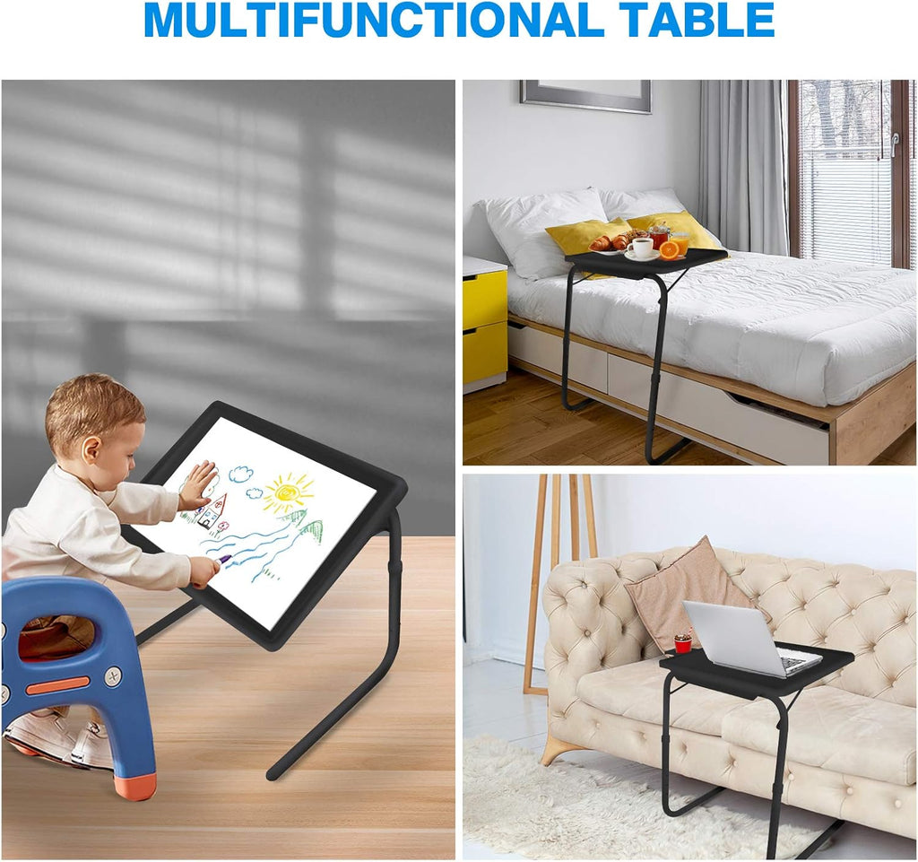 2 Pack Black Adjustable Folding TV Tray Table with Cup Holder Y354913