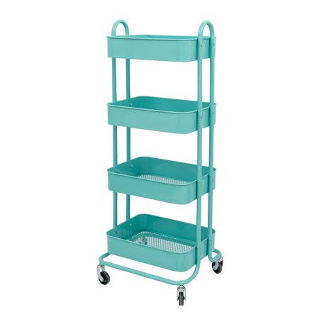 Blue 4-Tier Metal Mesh Rolling Utility Cart N1610