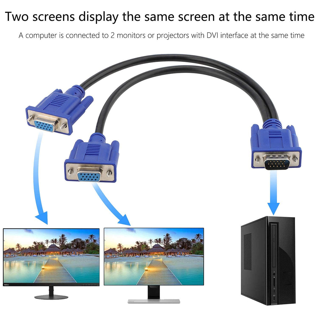 VGA Splitter Cable 1 Male to 2 Female Adapter Video Cable Pack of 2 T186