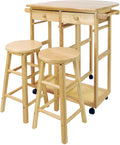 White Drop Leaf Breakfast Cart with 2 Stools S156