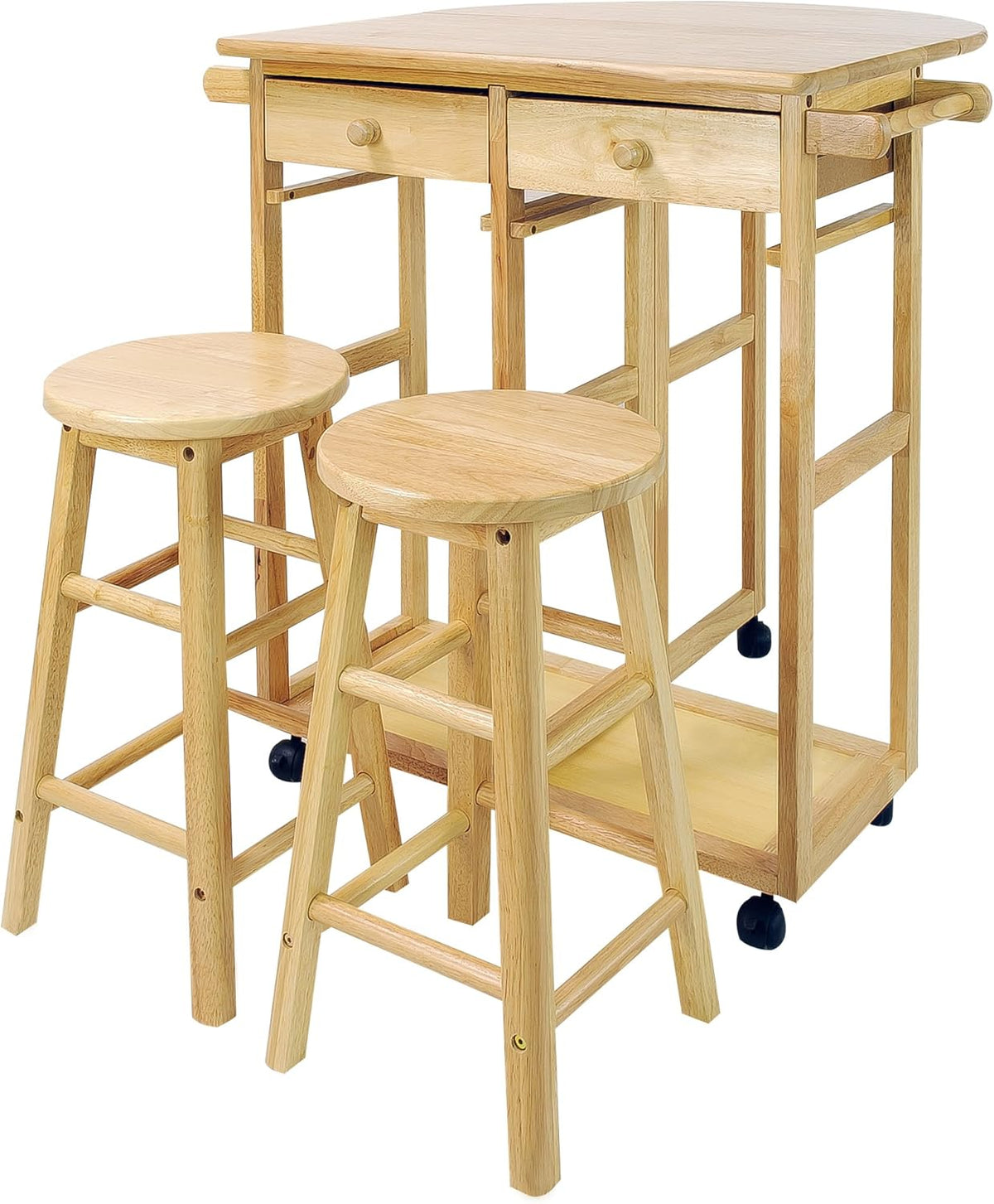 White Drop Leaf Breakfast Cart with 2 Stools S156
