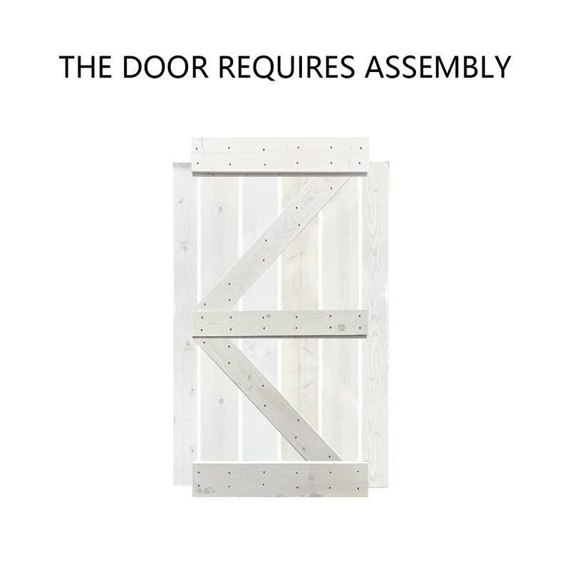 Solid White Stained Knotty Pine Wood Interior Sliding Barn Door with Hardware Kit L187