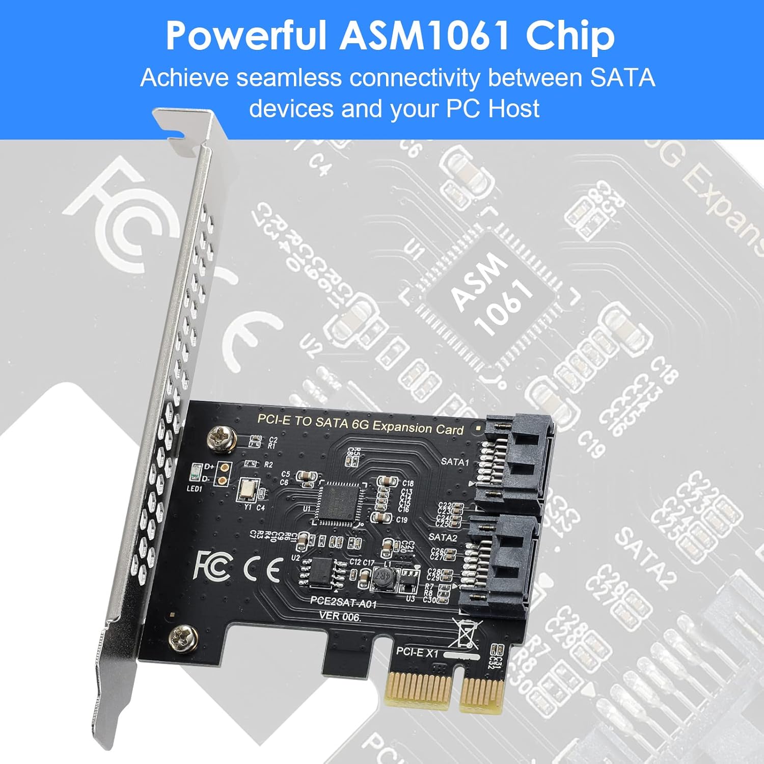 PCIe SATA Card 2 Ports, 6Gbps SATA 3.0 Controller Card S599