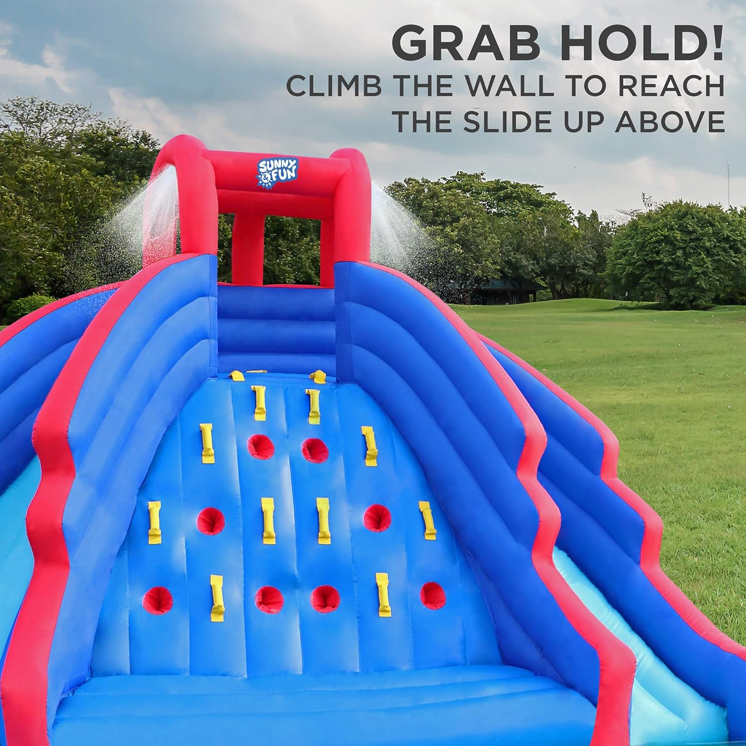 Inflatable Water Slide Park with Climbing Wall, Two Slides & Splash Pool, Nylon, with Air Pump & Carrying Case N60220