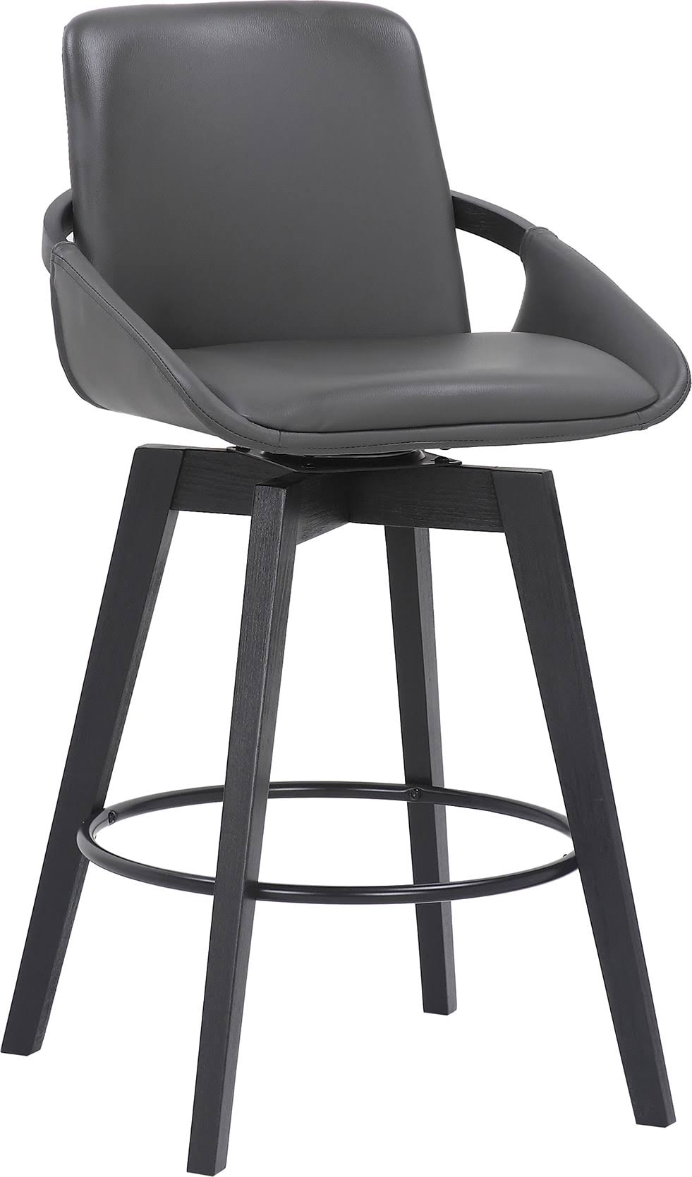 Swivel Wood Bar or Counter Height Stool in Faux Leather I51981