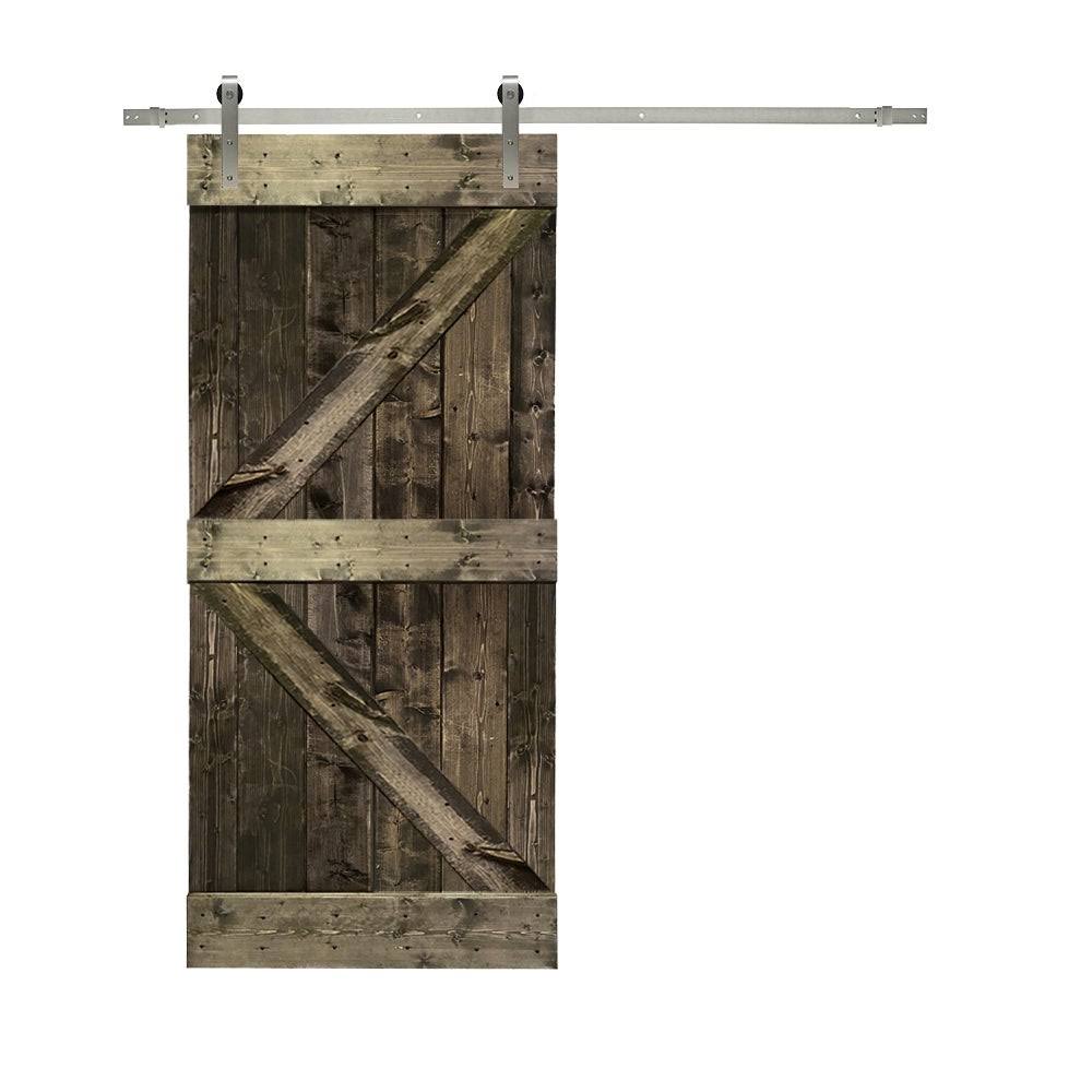 Solid White Stained Knotty Pine Wood Interior Sliding Barn Door with Hardware Kit L187