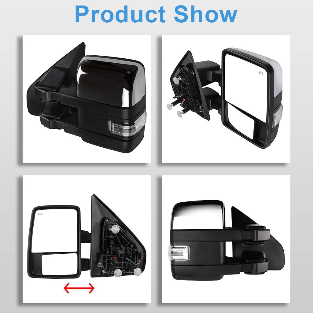 Chrome Housing Heated Power Towing Mirrors for Ford F-150 P99669