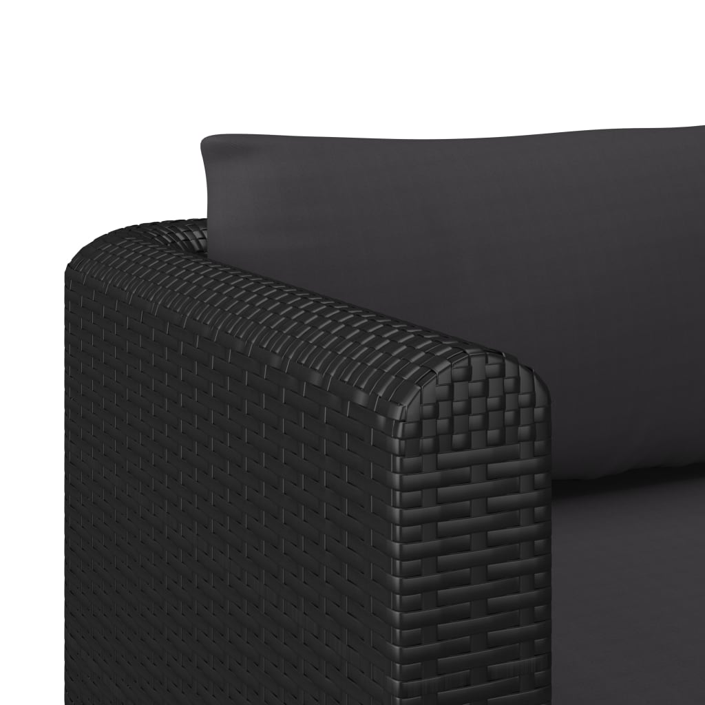 Outdoor Single Sofa with Cushions Black Poly Rattan Patio Sofa Chair E4362