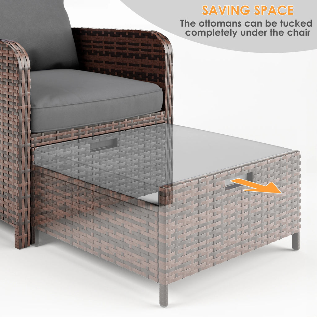 5 Piece Gray Rattan Patio Conversation Set with Ottomans and Storage Coffee Table R652
