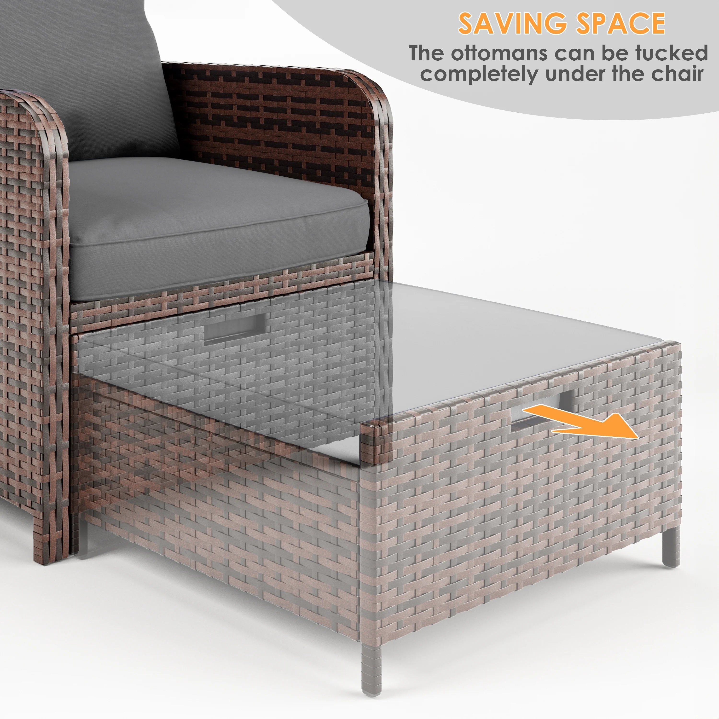 5 Piece Gray Rattan Patio Conversation Set with Ottomans and Storage Coffee Table R652