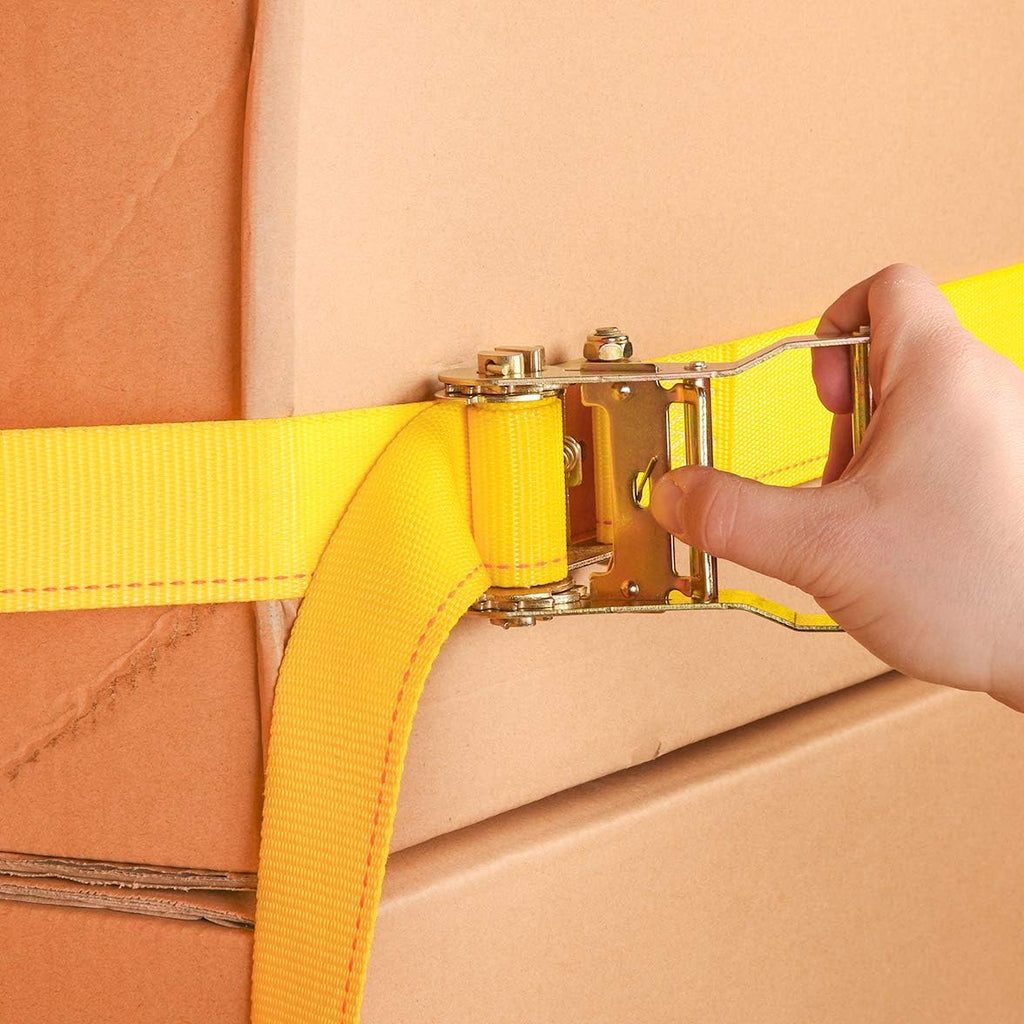 2 x 12 Heavy Duty Yellow Polyester Ratcheting Tie-Down Straps with E-Track Spring Fittings P7150