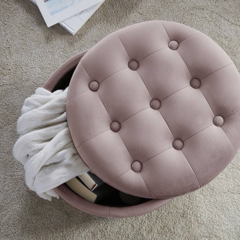 Silver Tufted Velvet Round Storage Ottoman P30694