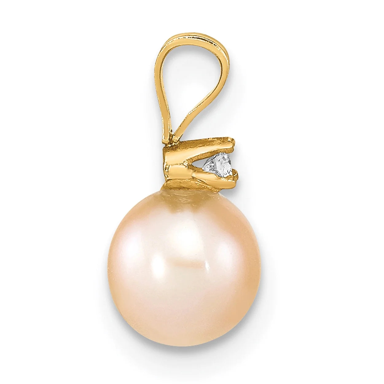 14K Yellow Gold Pink Freshwater Cultured Pearl Diamond Pendant Charm Necklace 18'' B4635