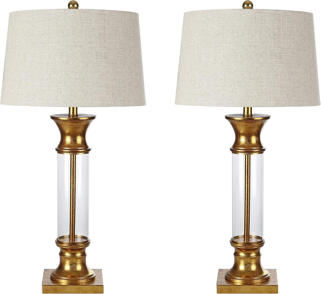 Gold Leaf Metal Glass LED Table Lamp Set of 2 R9982