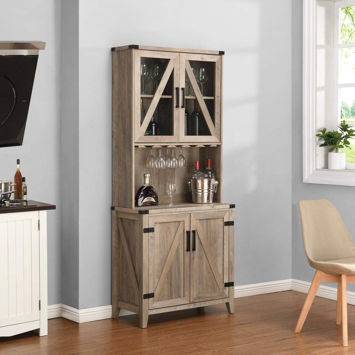 Mahogany Bar Cabinet with Upper Glass Cabinet O870593