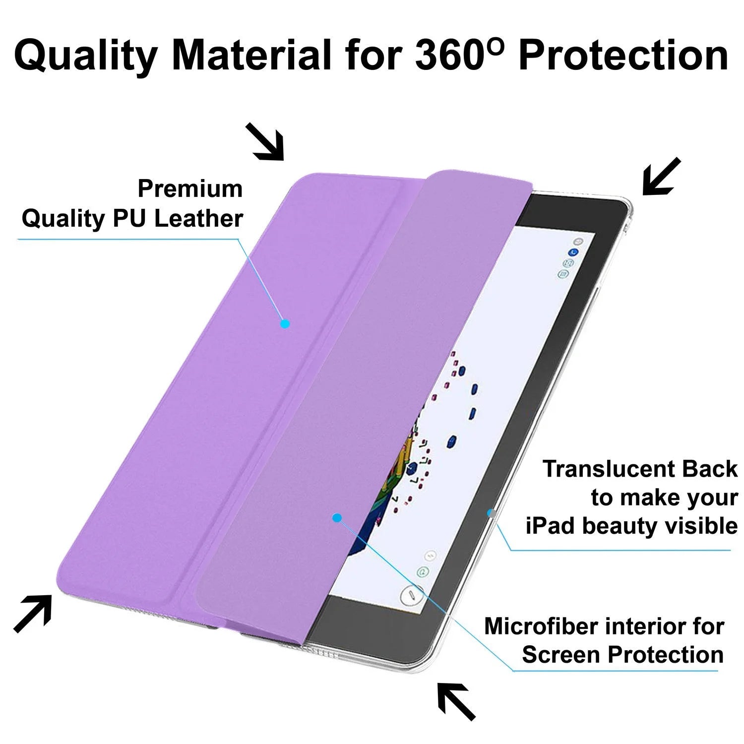Purple TriFold Hard Smart PC Back Cover for iPad Air 9.7 Inch N619