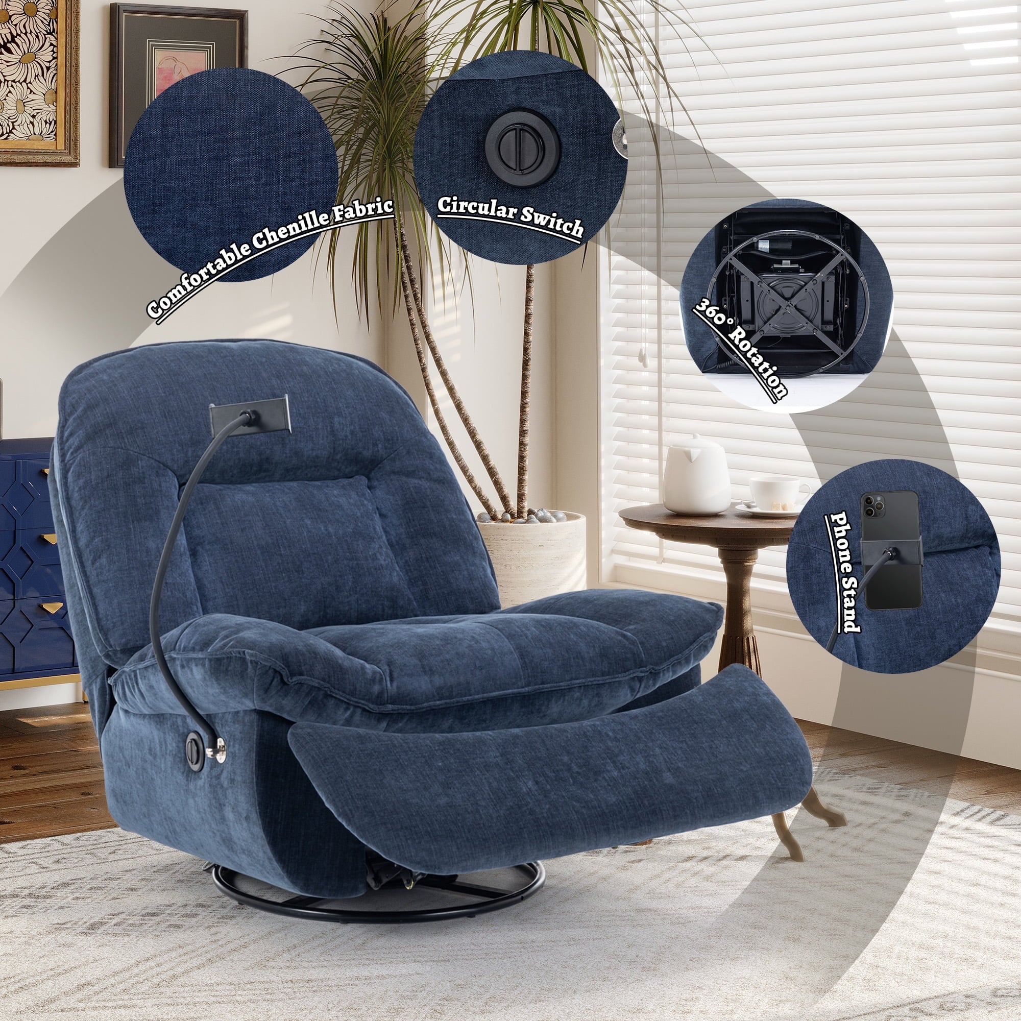 Oversized Electric Recliner Chair with Mobile Phone Bracket T96318