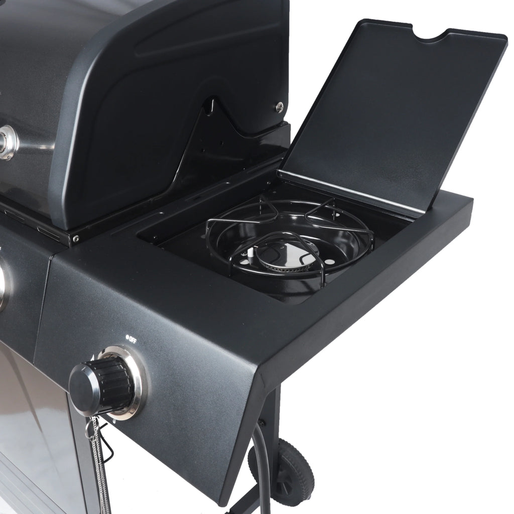 Stainless Steel & Black 4-Burner Propane Gas Grill with Side Burner N995948