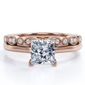 4 Prong Princess Cut Milgrain Filigree Wedding Set 18K Rose Gold Plating over Silver M3811