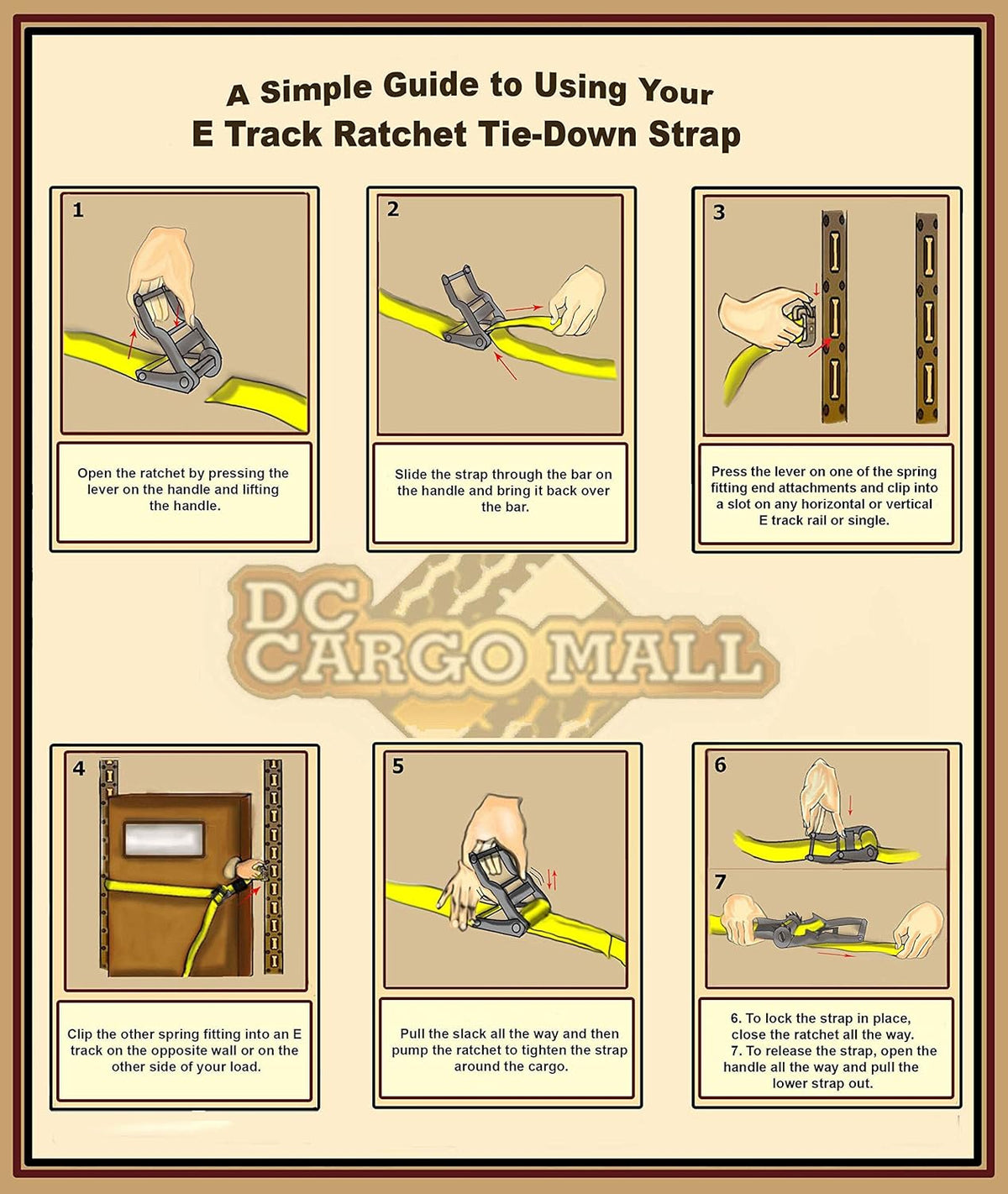2 x 12 Heavy Duty Yellow Polyester Ratcheting Tie-Down Straps with E-Track Spring Fittings P7150