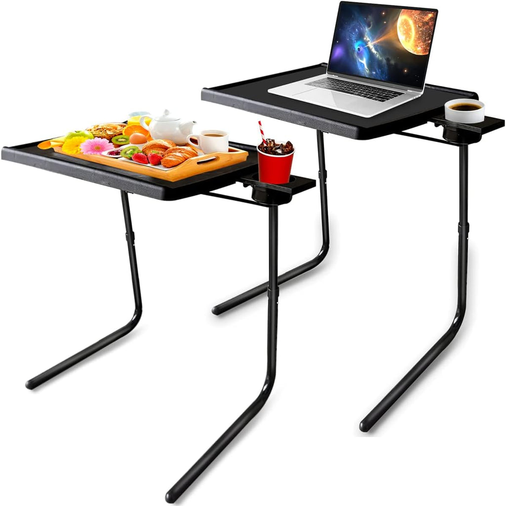 2 Pack Black Adjustable Folding TV Tray Table with Cup Holder Y354913