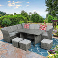 7 Pieces Wicker Rattan Sectional Sofa Couch with Ottoman A291386