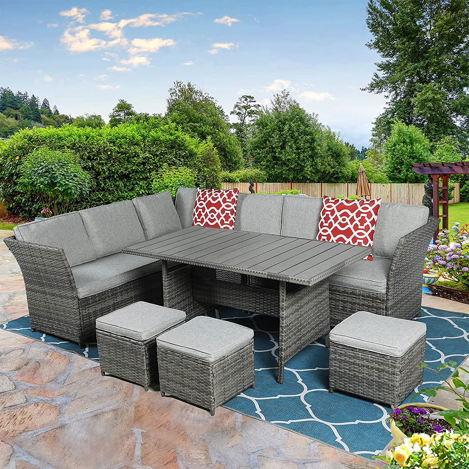 7 Pieces Wicker Rattan Sectional Sofa Couch with Ottoman A291386