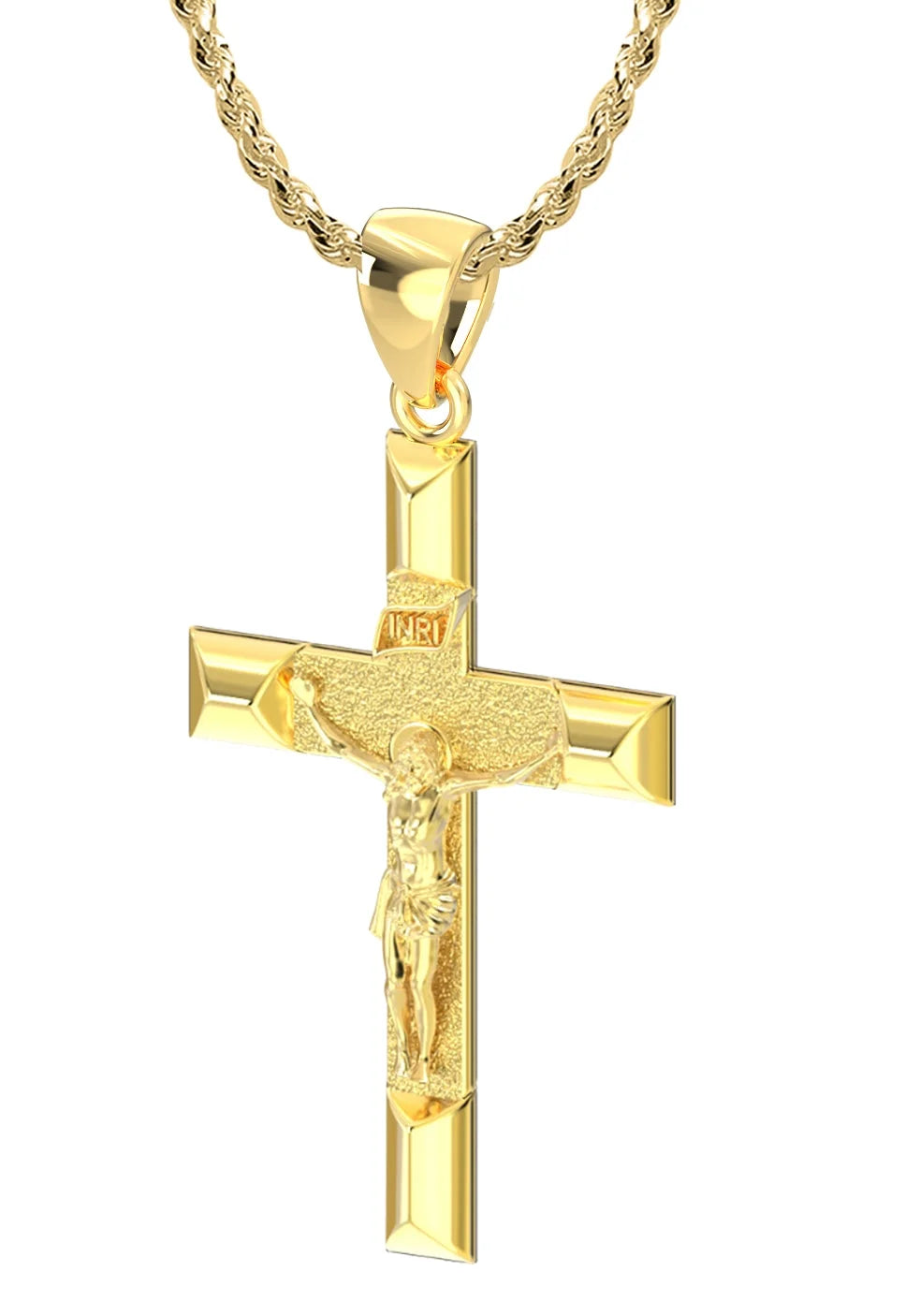 14k Yellow Gold Cross Pendant Necklace, 32mm C925