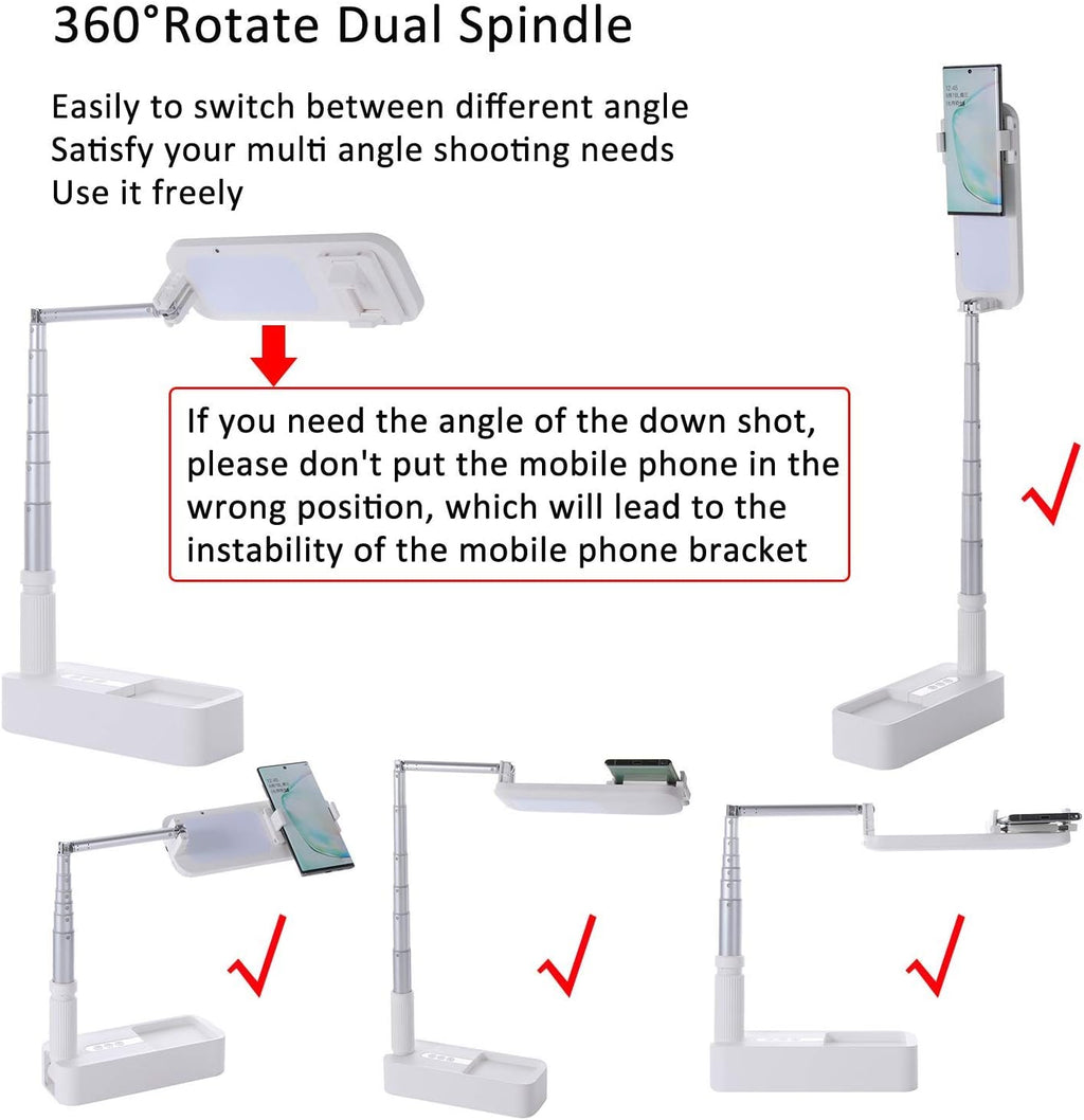 White Foldable Phone Holder with LED Light Stand and Remote, 51 inch, Pack of 2 W477
