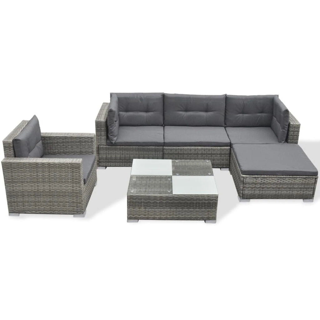 6 PCS Rattan Patio Sectional Sofa Set with Cushions Ottoman and Coffee Table (Grey) T7456