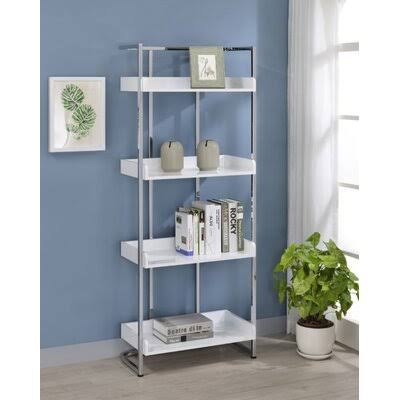 White High Gloss and Chrome 4-Shelf Bookcase X340