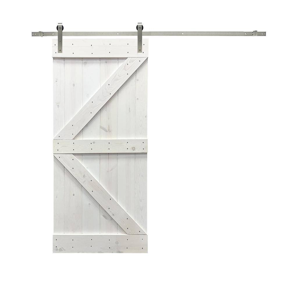 Solid White Stained Knotty Pine Wood Interior Sliding Barn Door with Hardware Kit L187