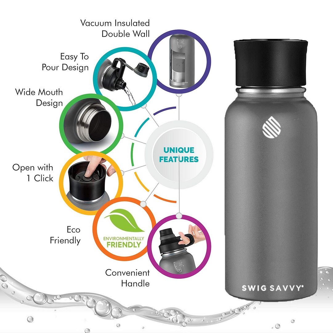 30oz Vacuum Insulated Stainless Steel Water Bottle with 2 Leakproof Lids X8375