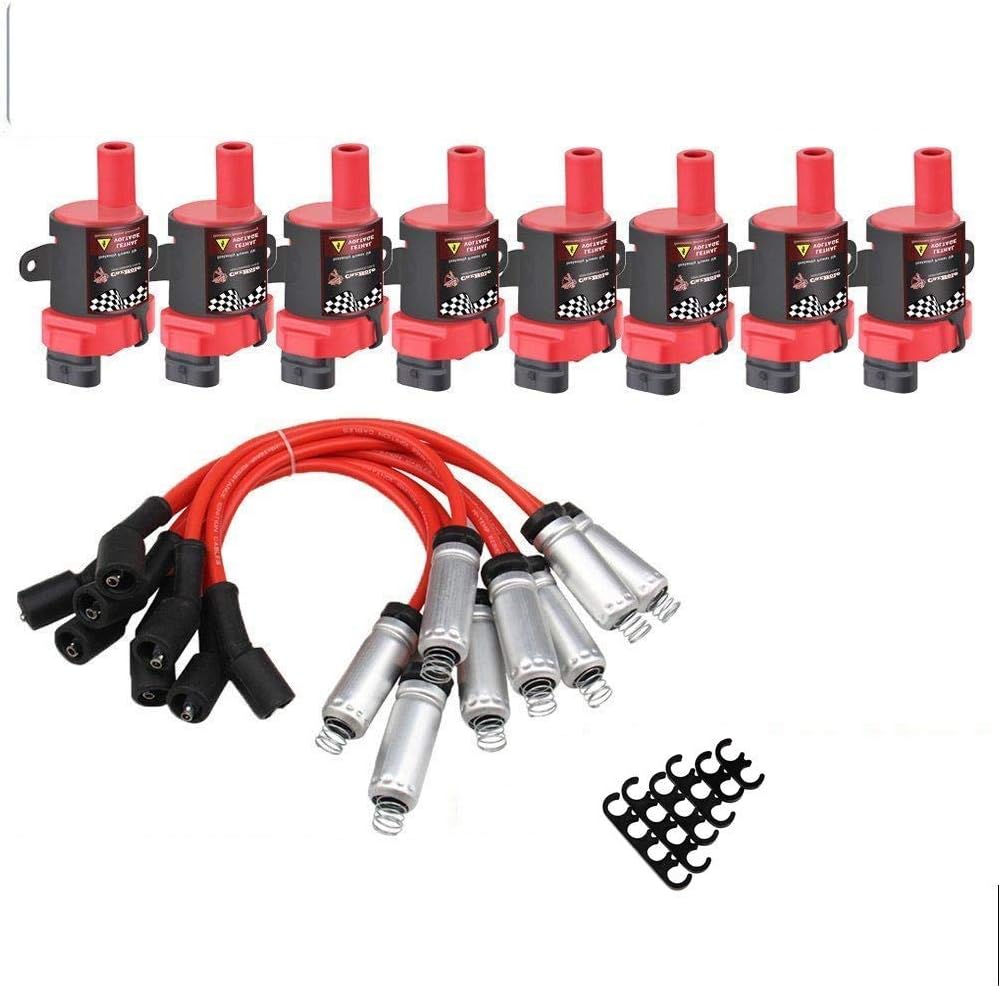 8Pcs Ignition Coils Pack Round Type + 8Pcs 8mm Spark Plug Wire Set H147632