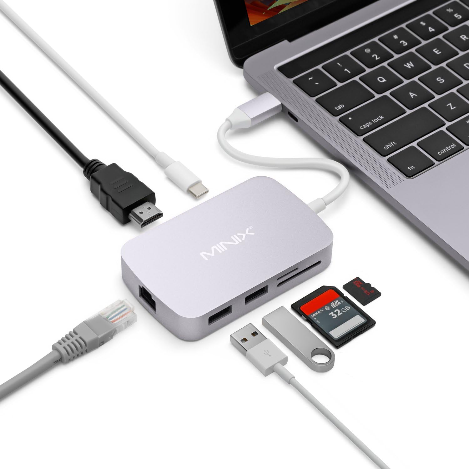 7 in 1 USB-C Multiport Adapter with GLAN, 4K @ 60Hz, 2X USB 3.0, USB-C for Power Delivery, Micro SD and SD Card Readers (Space Gray) Q798422