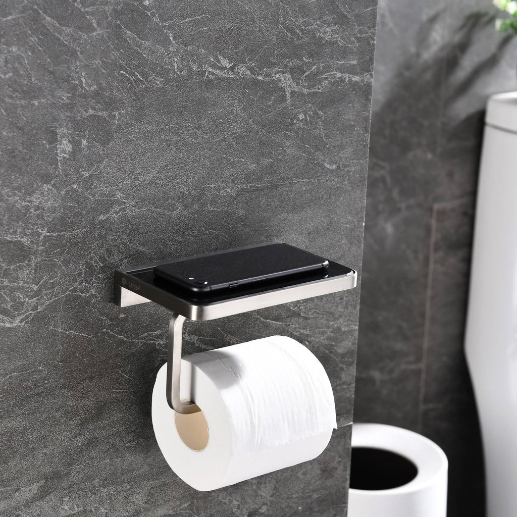 Stainless Steel Black Glass Shelf with Toilet Paper Holder D3858