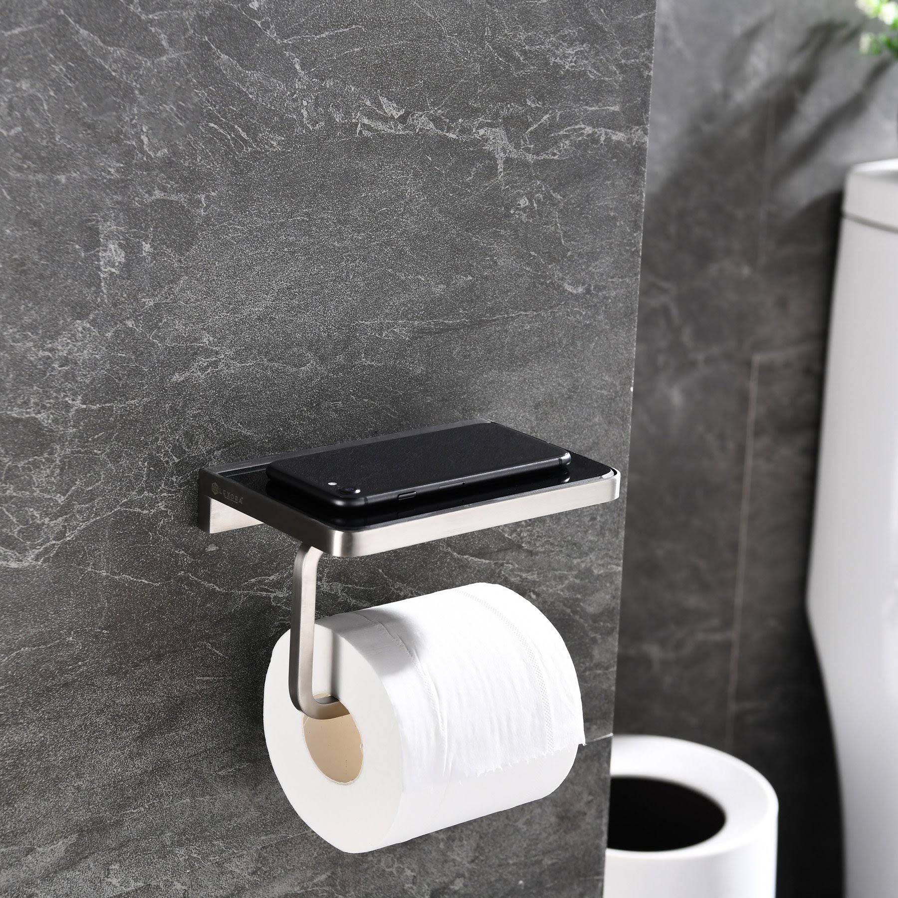 Stainless Steel Black Glass Shelf with Toilet Paper Holder D3858