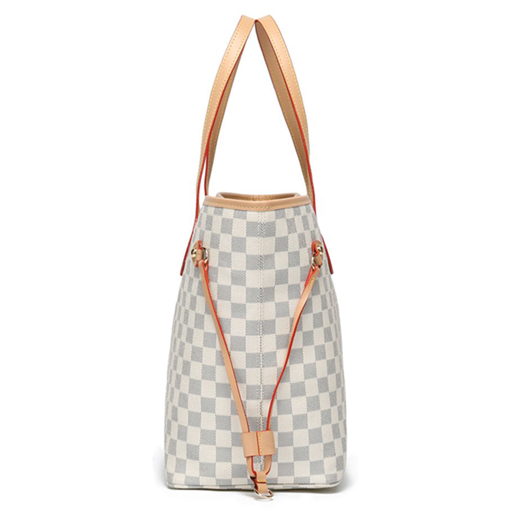 Checkered PU Leather Tote Bag with Inner Pouch E834135