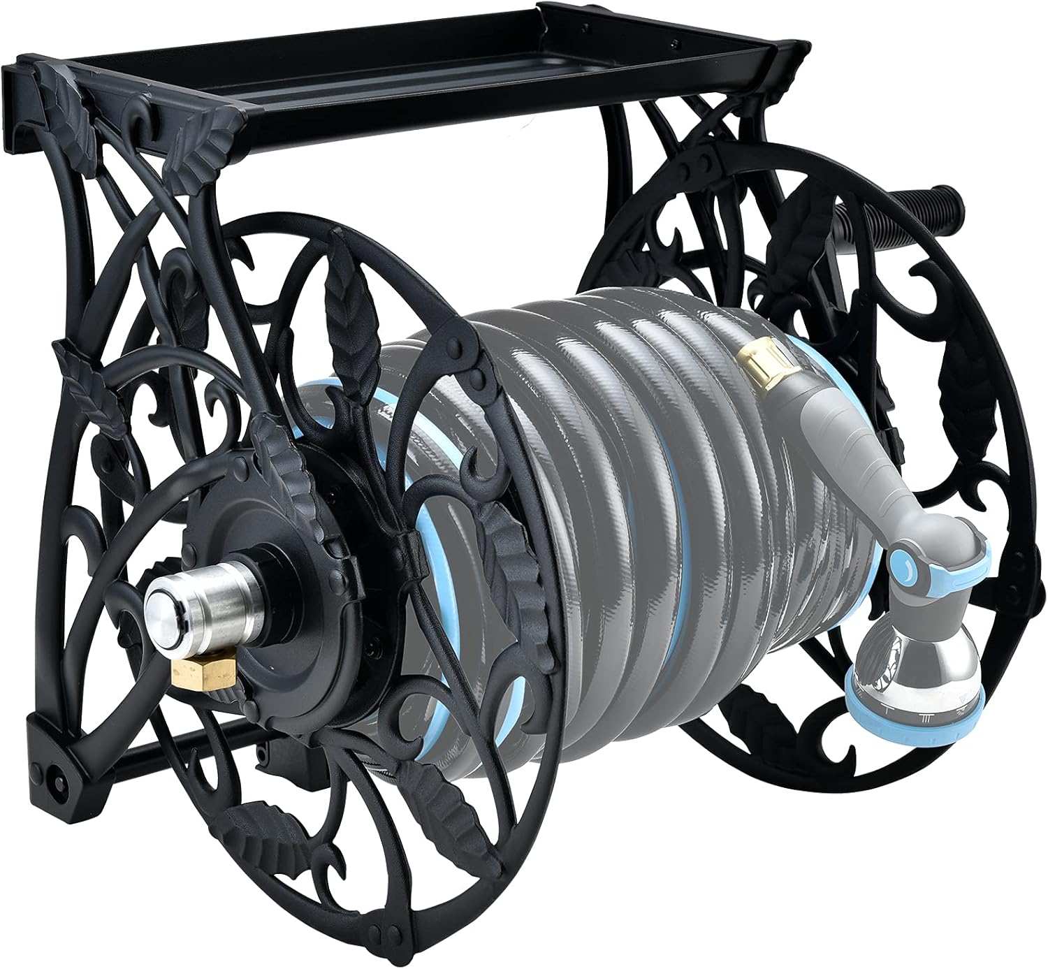 Cast Aluminum Wall Mount Garden Hose Reel with Crank S48754