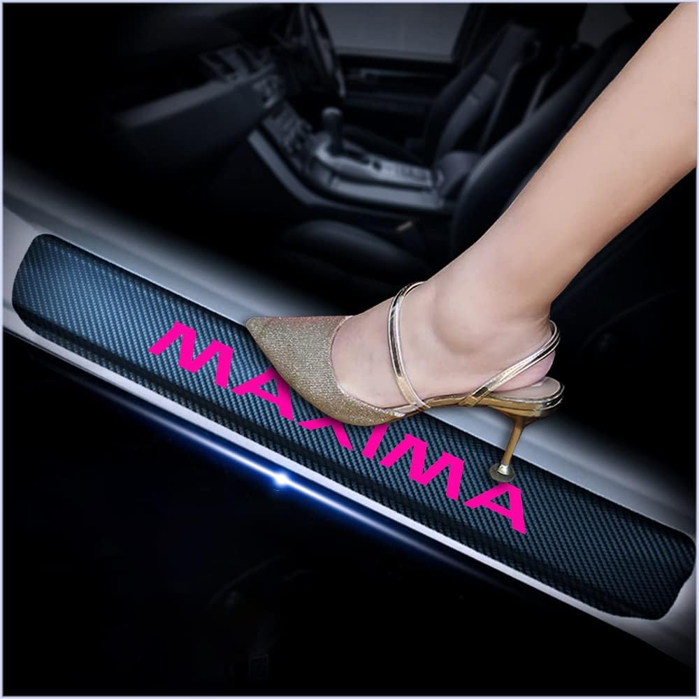 4Pcs Car Door Sill Scuff Plate Cover Carbon Fiber Sticker Orange K8690