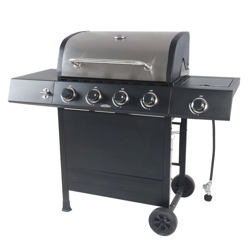 Stainless Steel & Black 4-Burner Propane Gas Grill with Side Burner N995948