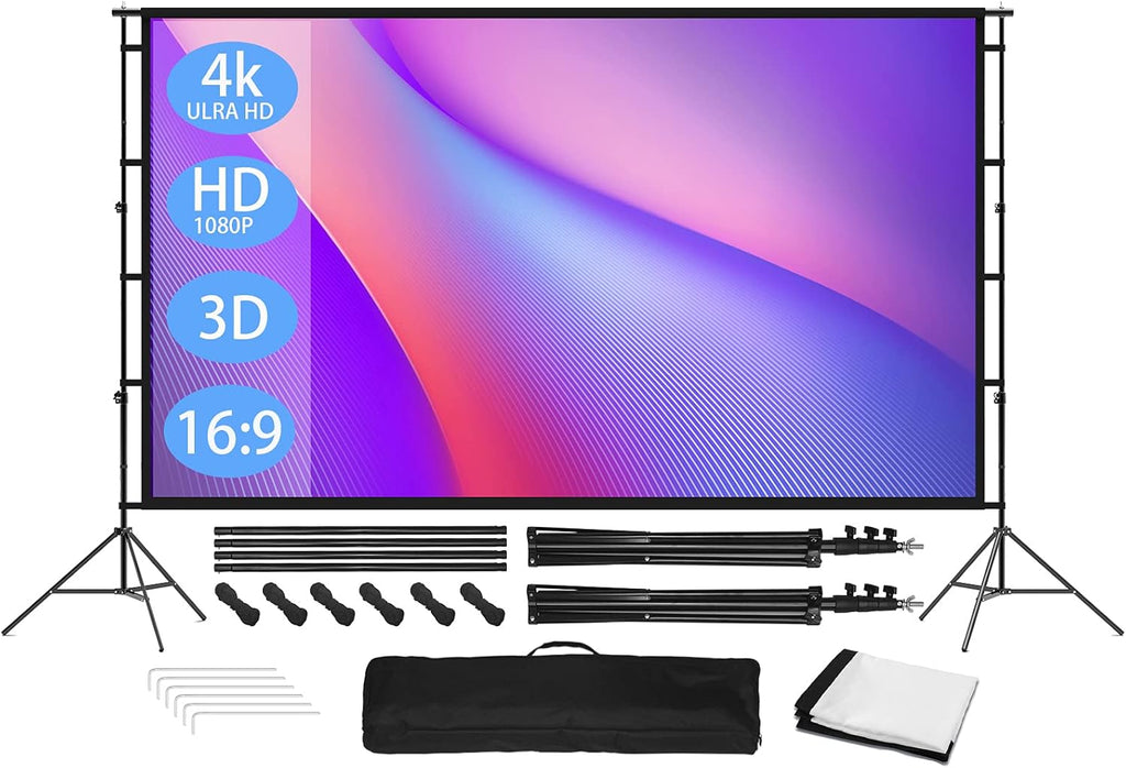 120 inch Portable Projector Screen with Stand and Carrying Bag I2474