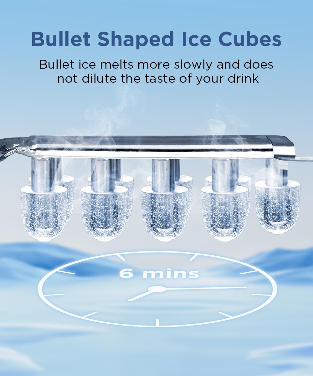 Countertop Ice Maker with Self-Cleaning, 26.5lbs/24Hrs, 9 Bullet Ice Cubes in 6 Mins, Ice Basket and Scoop I8964