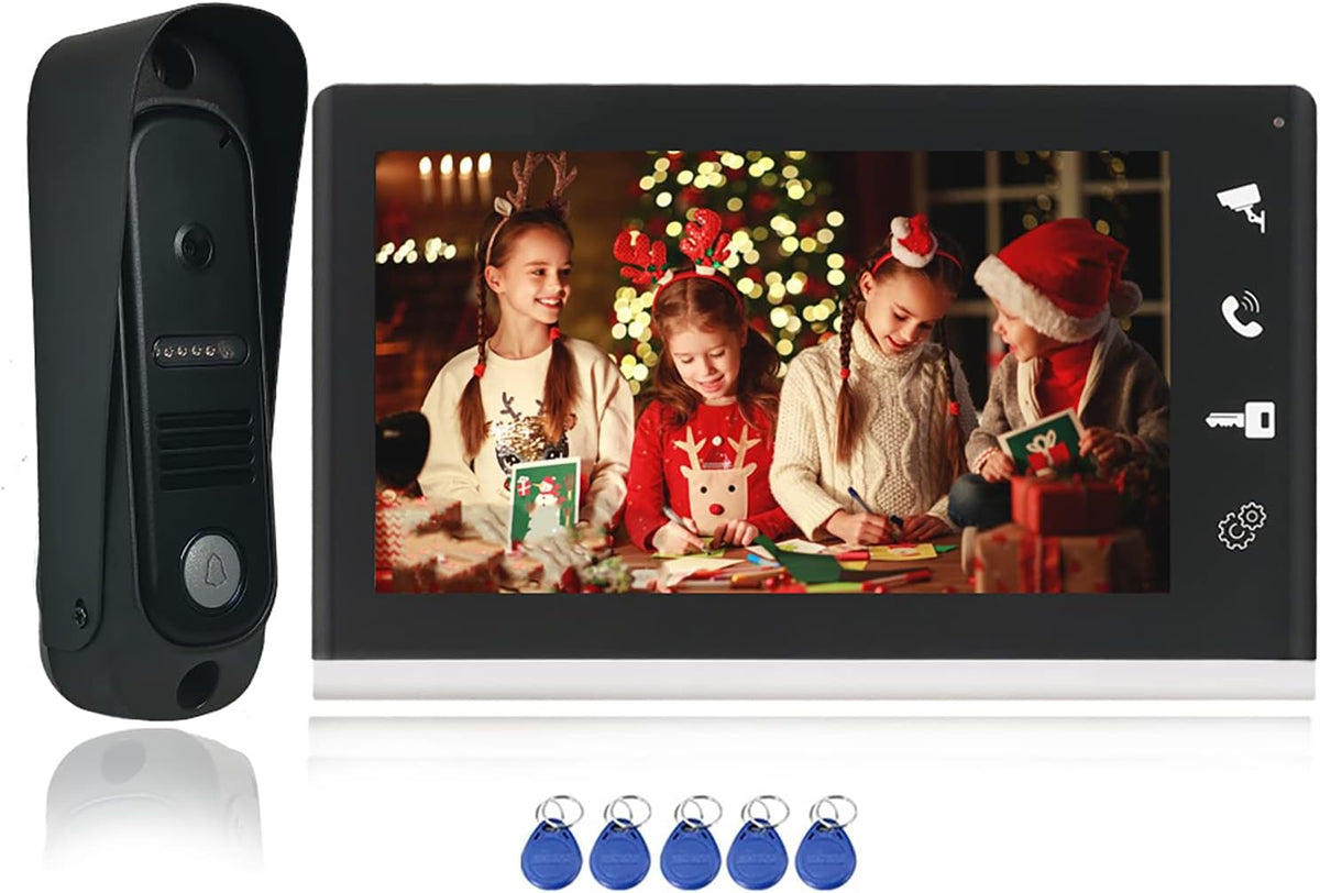 Wired Video Doorbell Intercom System Camera with Monitor 7 Inch Screen Dual-Way Intercom Gate Unlock Entry System White Pack of 2 F512982