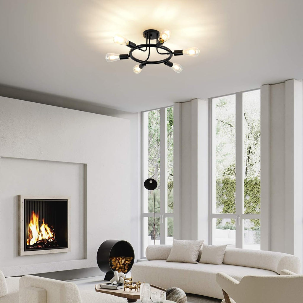 Black 6 Lights LED Semi Flush Mount Ceiling Light U52101